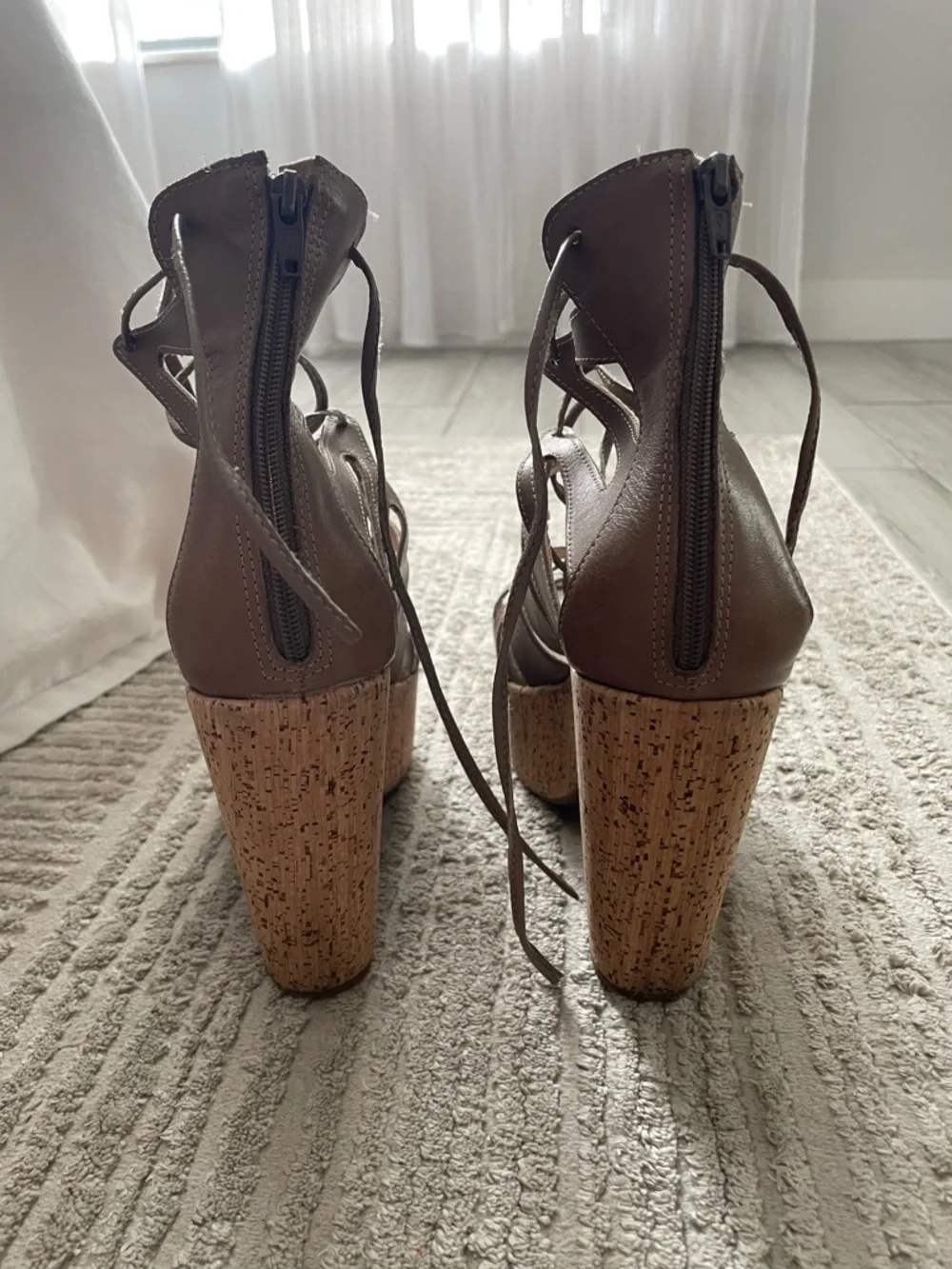 BOTTER Taupe Lace-Up Cork Platform Heeled Sandals